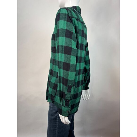 Mens Croft & Barrow Green & Black Buffalo Plaid Flannel Shirt M 100% Cotton Butt - Picture 3 of 16